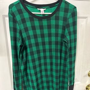Victoria’s Secret VS Green &. Black Checked long Sleeve Night Shirt Small